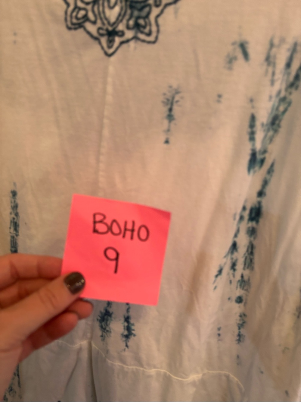 LA Blend White & Navy Tie-Dye V-Neck Boho Tunic Top - Picture 5 of 5